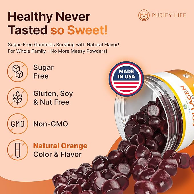 Sugar-Free Marine Collagen Gummies (90 Collagen Chews) Potent 500mg Collagen Gummy for Hair Growth, Healthier Skin & Nails, Pore Reducer & Elasticity Hydrolyzed, Gluten Free, Non-GMO, Orange Flavor