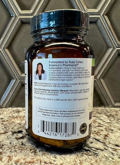 Suzy Cohen Iodine Complex Supplement - 6.25mg Iodine & Iodide Blend - 90 Vegetarian Capsules for Dietary Support