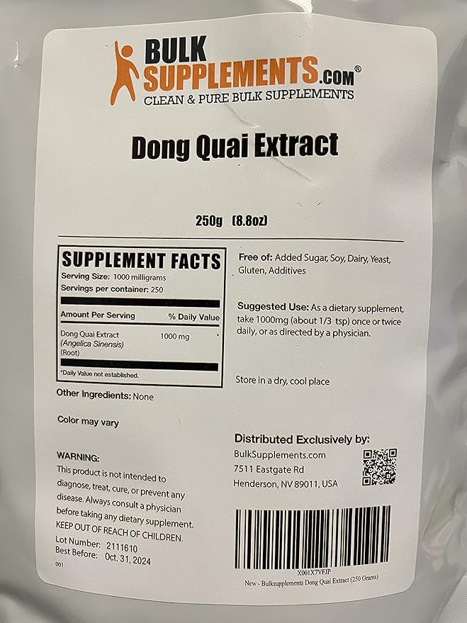 BulkSupplements.com Dong Quai Root Extract Powder - Angelica Root Powder, Dong Quai Herbal Supplements - Vegan & Gluten Free, 1000mg per Serving, 250g (8.8 oz) (Pack of 1)