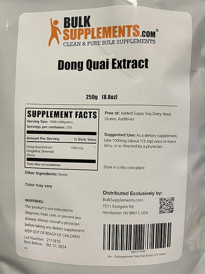 BulkSupplements.com Dong Quai Root Extract Powder - Angelica Root Powder, Dong Quai Herbal Supplements - Vegan & Gluten Free, 1000mg per Serving, 250g (8.8 oz) (Pack of 1)