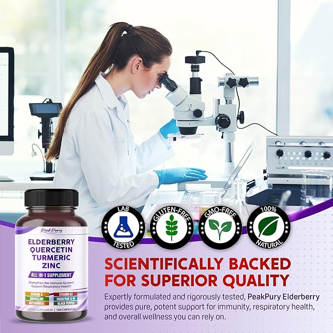Elderberry Quercetin Turmeric Zinc - Support The Immune System, Respiratory Health - Made in The USA
