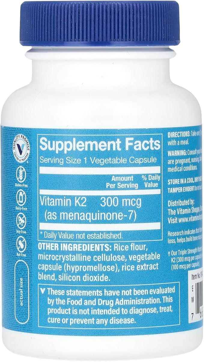 Triple Strength Vitamin K2 a" Bone Health a" 300 MCG (120 Vegetable Capsules)