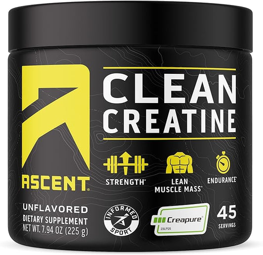 Ascent Clean Creatine Monohydrate Powder - 5G Per Serving, Creapure Creatine Supplement - Unflavored, 45 Servings