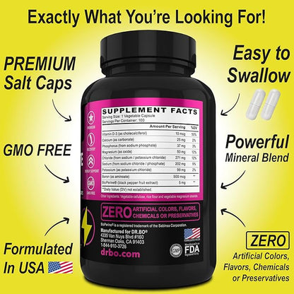 DR. BO Electrolyte Pills Salt Capsules & Zinc - Electrolytes Tablets with Potassium, Magnesium, Sodium, Chloride, Calcium Salts Supplements - Zinc Supplements 50mg Tablets Supplement Oxide Citrate