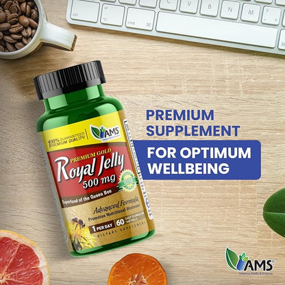 America Medic & Science Royal Jelly 500mg (60 softgels) | Superfood of The Queen Bee | Dietary Supplement for Women | Promotes Immunity and Fertility | Supports Skin, Liver, Heart, and Brain Health