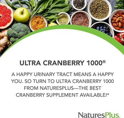 Natures Plus Ultra Cranberry 1000-180 Sustained Release Tablets, Pack of 2 - Supports a Healthy Urinary Tract - Non-GMO, Vegetarian, Gluten Free - 180 Total Servings