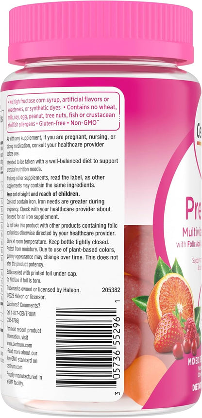 Centrum Prenatal Multivitamin Gummies with DHA and Folic Acid, Mixed Berry and Orange Flavors - 60 Count, 30 Day Supply