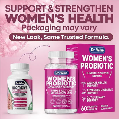 Dr. Wise Women’s Probiotic – 50 Billion CFUs – Digestive, Urinary & Vaginal Health Support – Immune Boost – Triple Action Formula – 60 Capsules – Made in USA