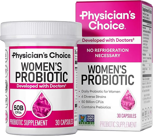 Physician's CHOICE Probiotics for Women - PH Balance, Digestive, UT, & Feminine Health - 50 Billion CFU - 6 Unique Strains for Her - Organic Prebiotics, Cranberry Extract+ - Women Probiotic - 30 CT