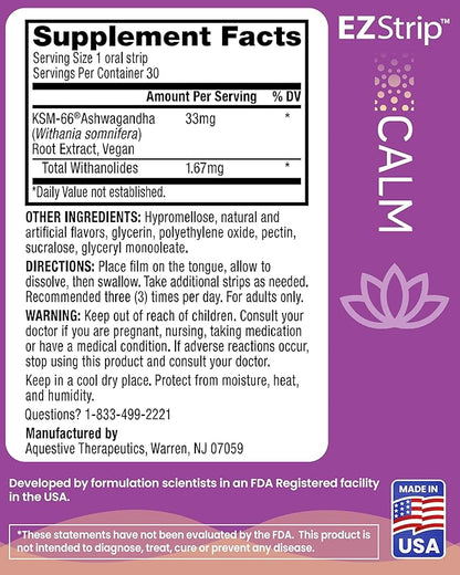 Calm – KSM-66 Ashwagandha Oral Strips. Stress Relief 30 Pk