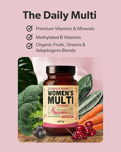 Multivitamin for Women - Daily Women’s Multivitamin - Methylated B Complex with Whole Food Ingredients, Vitamin B12, Folate, A, C, D3, E, K2, Organic Fruits & Vegetables - Vegan, Non-GMO - 60 Caps