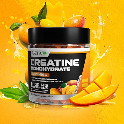 Creatine Monohydrate Gummies, 5000mg of Creatine Per Serving with Alpha-GPC & Taurine, Mango Flavor, Enhance Brain Function, Muscle Growth Support, Pre Workout Gummies for Men and Women - 120pcs