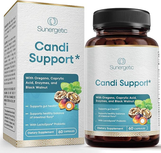 Premium Candida Cleanse Supplement – Candida Support Supplement with Oregano, Caprylic Acid, Black Walnut & Probiotics – Supports Gut Health, Digestion & Intestinal Flora - 60 Candi Support Capsules