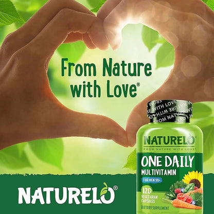 NATURELO Mens Multivitamins for Men 50+ - One Daily Multivitamin for Men with Vitamins, Minerals & Organic Whole Foods, Boost Energy & Health, Non-GMO, 120 Vegetarian Capsules