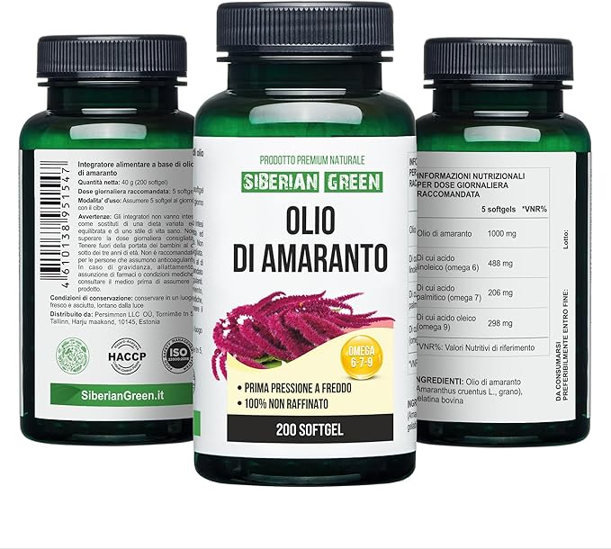 Amaranth Seed Oil Capsules 200 Softgels Wild Harvested Siberia Altai Cold Pressed Unrefined