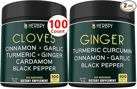 Bundle 7in1 Cloves Supplement & 5in1 Ginger Supplement - Support Immune, Digestion and Heart Health