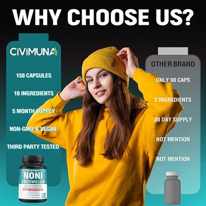 Noni Extract Capsules with Noni, Boswellia, White Willow Bark and More - 150 Capsules for 5 Months Supply