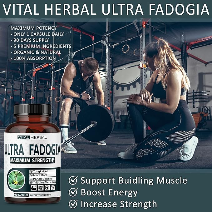 Fadogia Agrestis with Tongkat Ali Capsules for Maximum Strength with Ginseng Maca Root Tribulus - Boost Energy Muscle Buider (90 Count (Pack of 1))