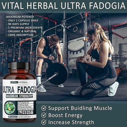 Fadogia Agrestis with Tongkat Ali Capsules for Maximum Strength with Ginseng Maca Root Tribulus - Boost Energy Muscle Buider (90 Count (Pack of 1))