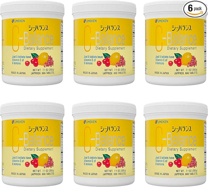 Umeken C-Balance Chewable Vitamin C Supplements, High Potency for Adults & Kids, with Citric Acid and Gamma-linolenic Acid, Vitamin C Chewables, 7.1 Ounce, 200g, 4.5 Months Supply, Pack of 6