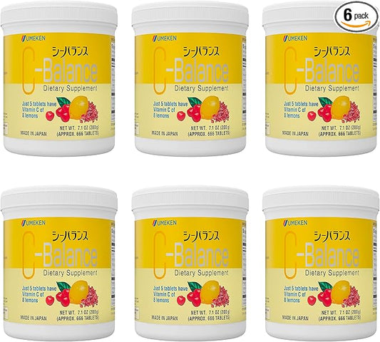 Umeken C-Balance Chewable Vitamin C Supplements, High Potency for Adults & Kids, with Citric Acid and Gamma-linolenic Acid, Vitamin C Chewables, 7.1 Ounce, 200g, 4.5 Months Supply, Pack of 6