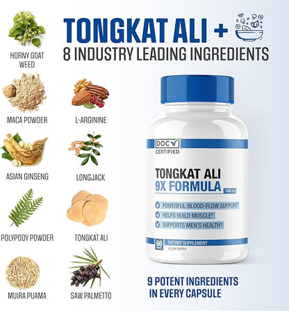 EPN Supplements Doc Certified || 9-in-1 Tongkat Ali || Maximize Blood Flow, Increase Mood & Stamina | Ultra Potent Formula w/ 9 Powerful Ingredients | 3rd Party Tested + USA Made - 60 Capsules