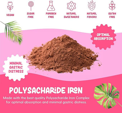 Iron Supplement for Women Iron Drops Daily Support, 20mg of Polysaccharide Iron Complex Iron Free Taste, Natural Sweeteners, Vegan and Paraben Free (Berry Daiquiri, 4 Fl Oz)