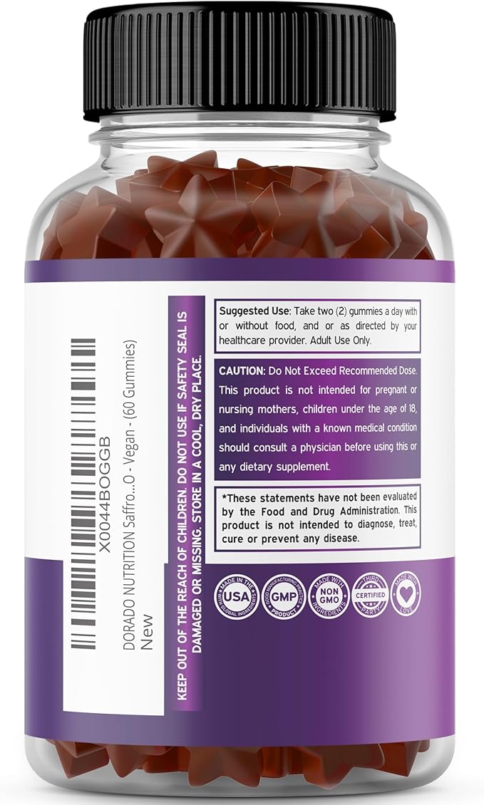 Saffron (60 Gummies) Premium 5 in 1 Advanced Formula - Delicious Raspberry Flavor and Glucosamine Chondroitin Joint Supplement (60 Count) Joint Supplements for Men & Women - Vegan Safe & Made in USA