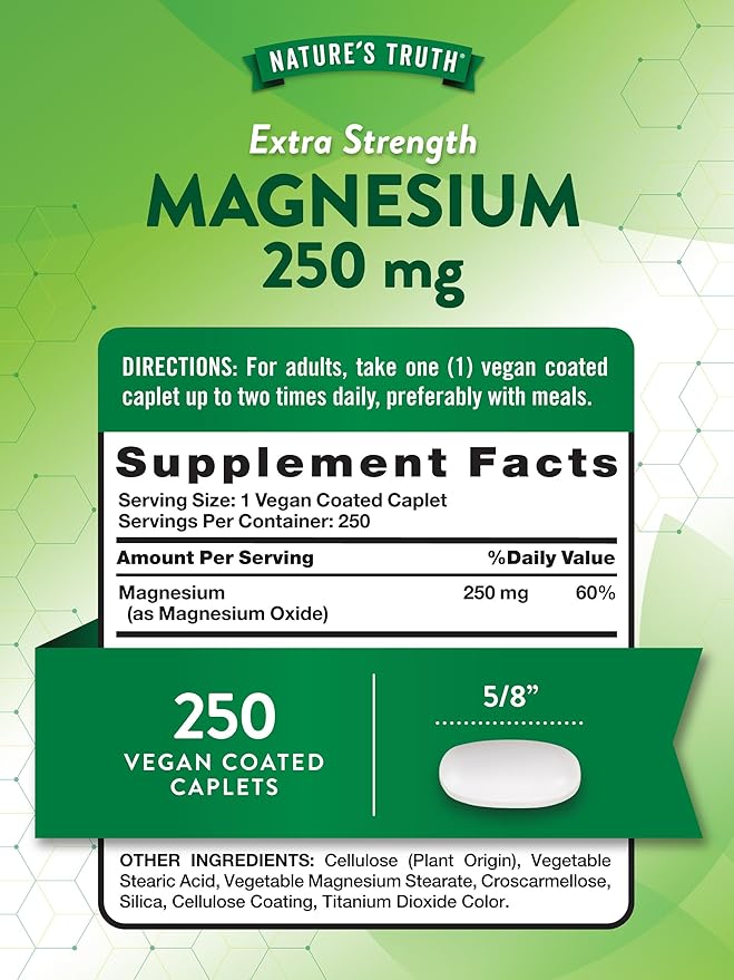 Nature's Truth Magnesium Supplement | 250 mg | 250 Count | Vegan, Non-GMO & Gluten Free | Magnesium Oxide