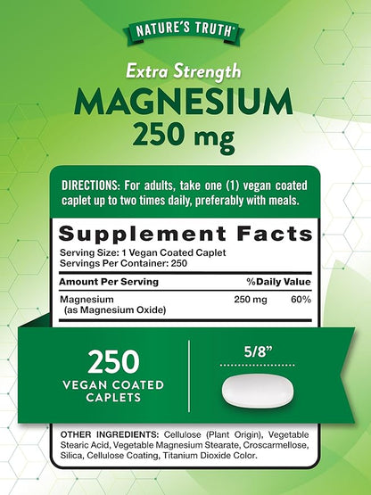 Nature's Truth Magnesium Supplement | 250 mg | 250 Count | Vegan, Non-GMO & Gluten Free | Magnesium Oxide