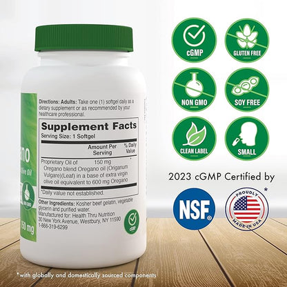 Health Thru Nutrition Oil of Oregano 360 Mini-Softgels | Wild Harvested | European 40:1 Origanum Vulgare Equivalent to 600mg Oregano in Extra Virgin Olive Oil | Non-GMO Gluten Free (Pack of 360)