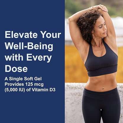 Carlson - Vitamin D3 5000 IU (125 mcg), Bone Health, Muscle Health, Cholecalciferol, Vitamin D Supplements, Vitamin D3 Soft Gels, 360 Softgels