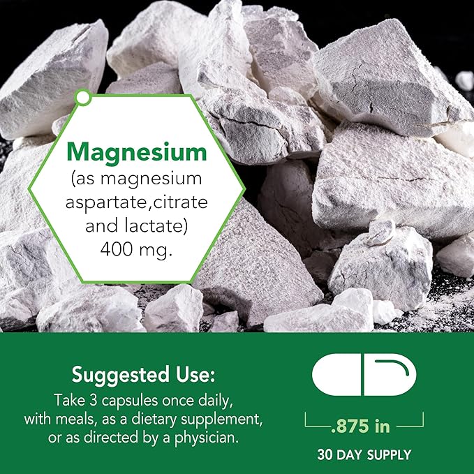 Botanic Choice Triple Magnesium Advantage - Magnesium Aspartate Citrate & Lactate Complex Supplement for Nerve, Digestive, Muscular & Heart Health for Men & Women (90 Capsules)