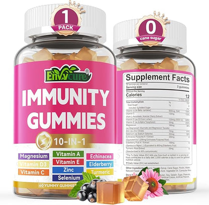 Vitamin C D3 Zinc Gummies for Adults w/Echinacea, Elderberry, Selenium, Magnesium，Vitamin D3 5000IU, Daily Immunity Booster Multivitamin Gummies, for Immunity Antioxidant Bone Energy，Vegan 1 Pack