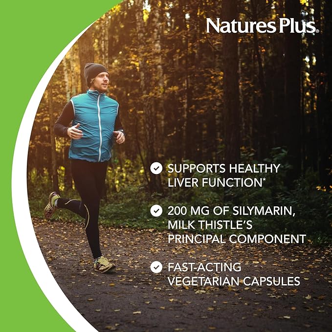Natures Plus Herbal Actives Milk Thistle - 250 mg, 80% Silymarin, 60 Vegan Capsules - Vegetarian, Gluten-Free - 60 Servings