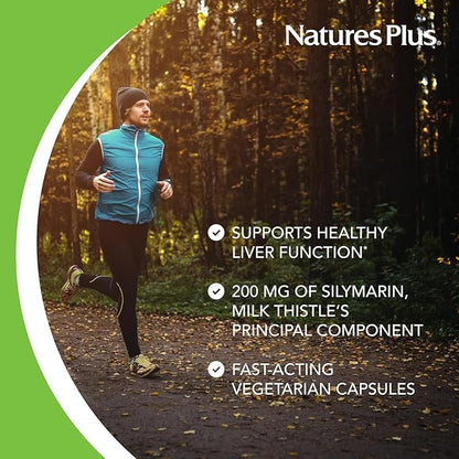 Natures Plus Herbal Actives Milk Thistle - 250 mg, 80% Silymarin, 60 Vegan Capsules - Vegetarian, Gluten-Free - 60 Servings