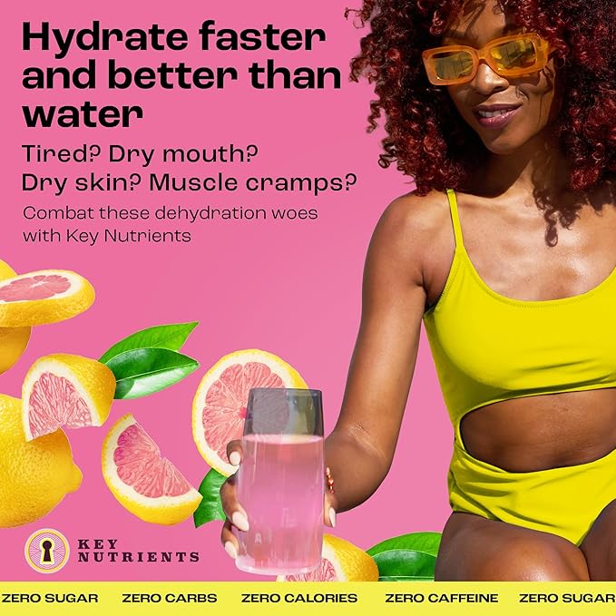 KEY NUTRIENTS Electrolytes Powder Packets - Fresh Pink Lemonade 20 Pack Hydration Packets - Travel Hydration Powder - Made in USA - No Sugar, No Calories, Gluten Free