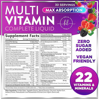 Multivitamin for Women, Men & Kids - Multi Vitamins Liquid & Multimineral, Vegan & Sugar Free, Vitamins A, C, D3, E, B6, B12 & Zinc, Womens Multi Vitamin & Immune Support, Berry Flavor - 15 Fl Oz
