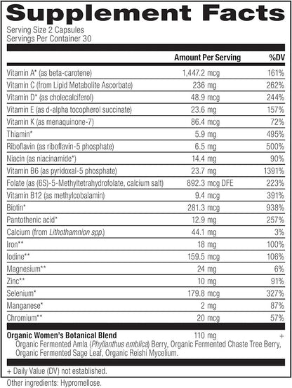 Ancient Nutrition Multivitamin for Women, Women's Fermented Multivitamin with Vitamin C, D, K, Zinc & Magnesium, Immune Support, Vegan, 60 Ct