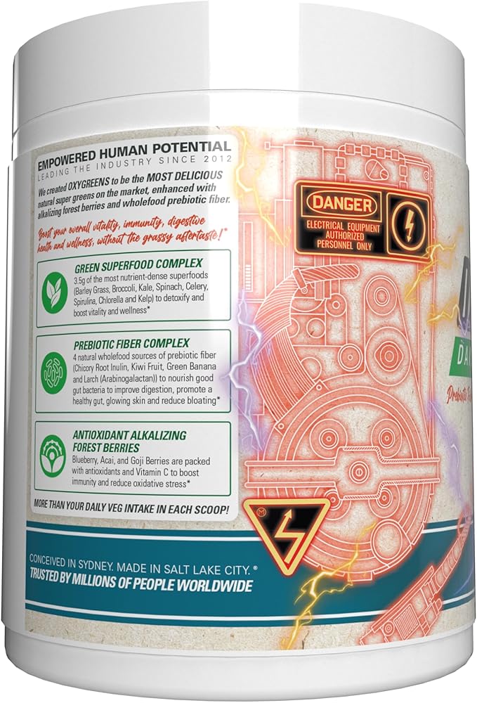 EHP Labs x Ghostbusters OxyGreens Super Greens Powder - Spirulina & Chlorella Superfood, Green Juice Powder with Prebiotic Fibre, Antioxidants & Immunity Support, 30 Serves (Proton Plasma)