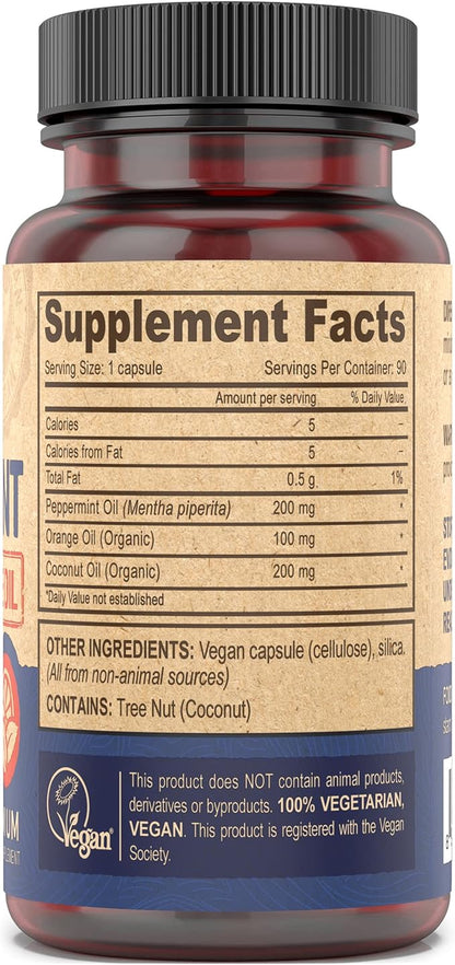 DEVA Nutrition Premium Vegan Peppermint Oil with Orange Oil, Delayed Release, 90 Capsules, 1-Pack