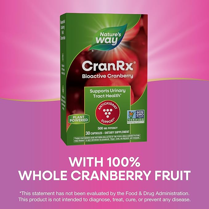 Nature's Way CranRx® BioActive Cranberry, Supports Urinary Tract Health*, Antioxidant Support*, 500 mg potency, Vegan, Non-GMO Project Verified, 30 Capsules
