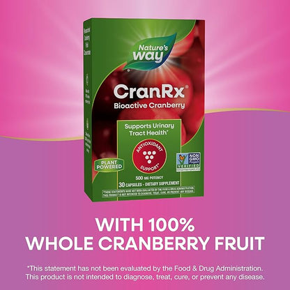 Nature's Way CranRx® BioActive Cranberry, Supports Urinary Tract Health*, Antioxidant Support*, 500 mg potency, Vegan, Non-GMO Project Verified, 30 Capsules