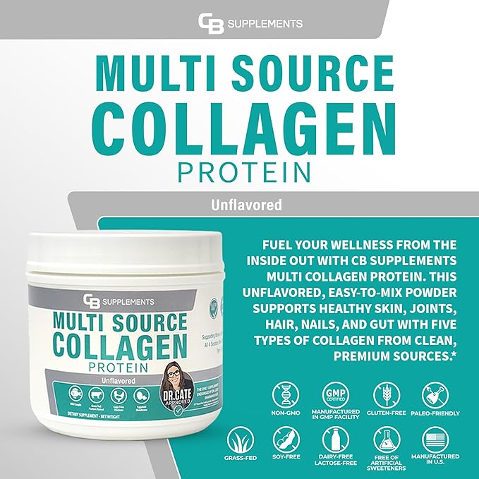 Multi Collagen Protein – Hydrolyzed Collagen for Joint, Skin, Gut, Hair & Nail Health – Unflavored Powder with Types I, II, III, V & X – Grass-Fed & Clean – 58 Servings