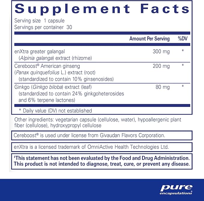 Pure Encapsulations Rapid Mental Energy - Vegan Memory Supplement to Support Brain Health - Ginkgo Biloba Extract, Alpinia Galanga & American Ginseng Extract - Non-GMO & Gluten-Free - 30 Capsules