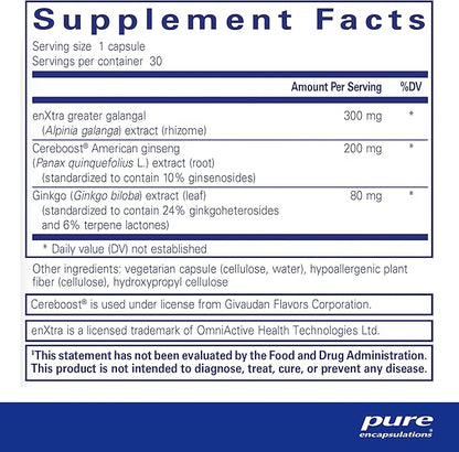 Pure Encapsulations Rapid Mental Energy - Vegan Memory Supplement to Support Brain Health - Ginkgo Biloba Extract, Alpinia Galanga & American Ginseng Extract - Non-GMO & Gluten-Free - 30 Capsules
