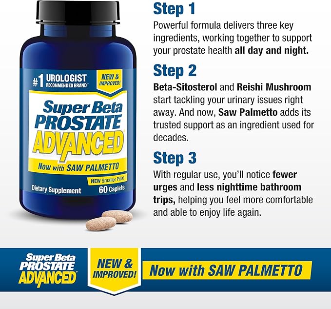 Advanced with Saw Palmetto - Prostate Health Supplements for Men, Bladder & Urinary Support with Beta-sitosterol, Reishi, Saw Palmetto, Vitamin D, Zinc Oxide, Selenium - 180 Count