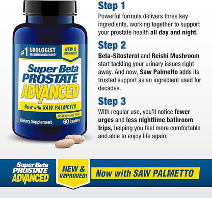 Advanced with Saw Palmetto - Prostate Health Supplements for Men, Bladder & Urinary Support with Beta-sitosterol, Reishi, Saw Palmetto, Vitamin D, Zinc Oxide, Selenium - 60 Count