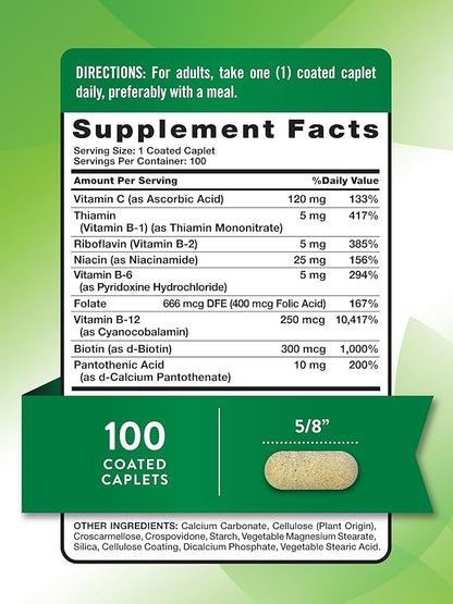 Nature's Truth Vitamin B Complex Plus Vitamin C | 100 Caplets | Vegan, Non-GMO & Gluten Free Supplement