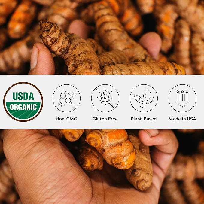 Turmeric Latte Powder - USDA Organic >5% Curcuminoid Turmeric, Lions Mane, Ashwagandha, Ginger, Cinnamon in a Resealable Glass Jar, 45 Servings - Perfect for Making Golden Milk